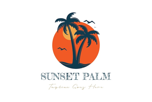 Circular Circle Sunset Beach Sea Wave con Palm Coconut Trees Island para viajes de surf tropical