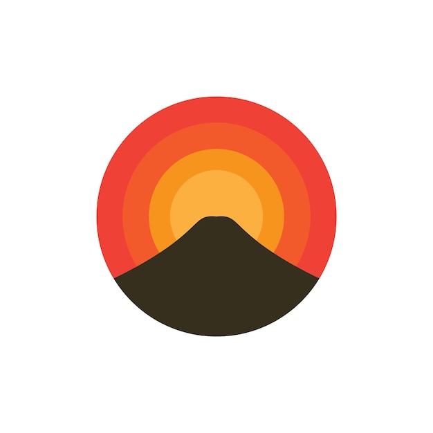 Círculo abstracto con diseño de logotipo de montaña negra y puesta de sol ilustración de icono de símbolo gráfico vectorial