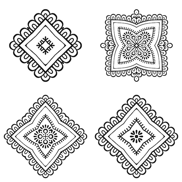 Círculo de adorno blanco y negro, colección de encaje redondo ornamental