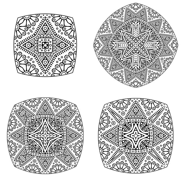 Círculo de adorno blanco y negro, colección de encaje redondo ornamental