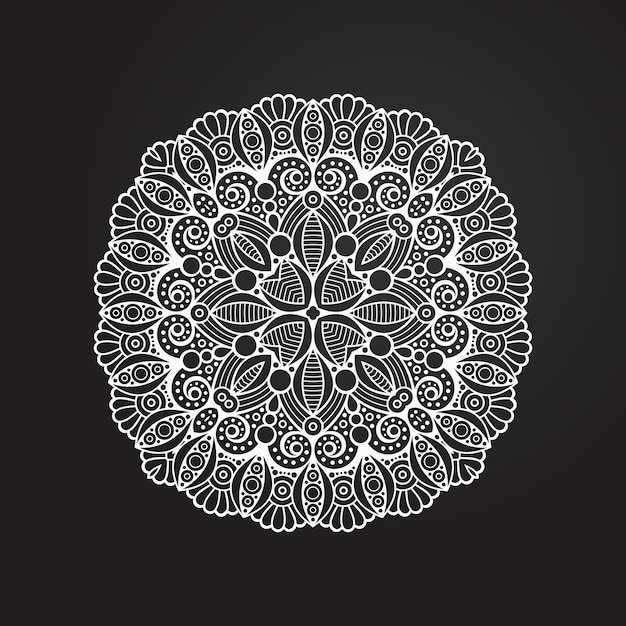 Círculo de adorno blanco y negro, colección de encaje redondo ornamental