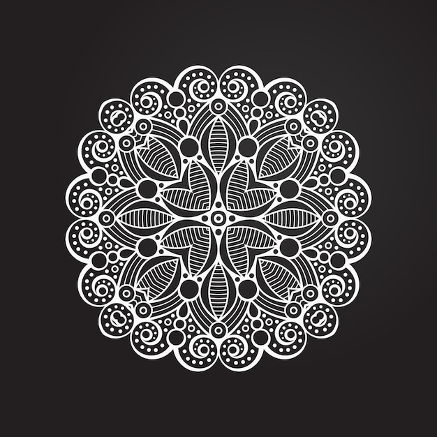 Círculo de adorno blanco y negro, colección de encaje redondo ornamental