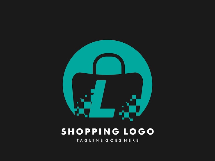 Vector círculo aislado de la bolsa de compras vectorial con la letra l, icono de compras rápidas, tienda rápida creativa, plantillas de logotipo de compras rápidas creativas.