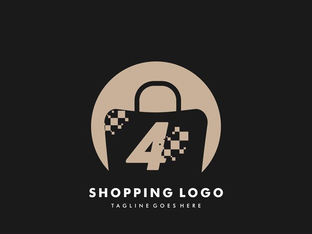 Círculo aislado de la bolsa de compras vectorial con el número 4, icono de compras rápidas, tienda rápida creativa, plantillas de logotipo de compras rápidas creativas.