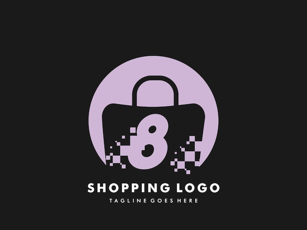 Círculo aislado de la bolsa de compras vectorial con el número 8, icono de compras rápidas, tienda rápida creativa, plantillas de logotipo de compras rápidas creativas.