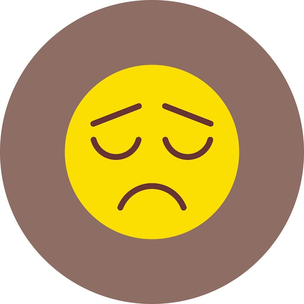 un círculo amarillo con una cara que tiene la palabra triste en él