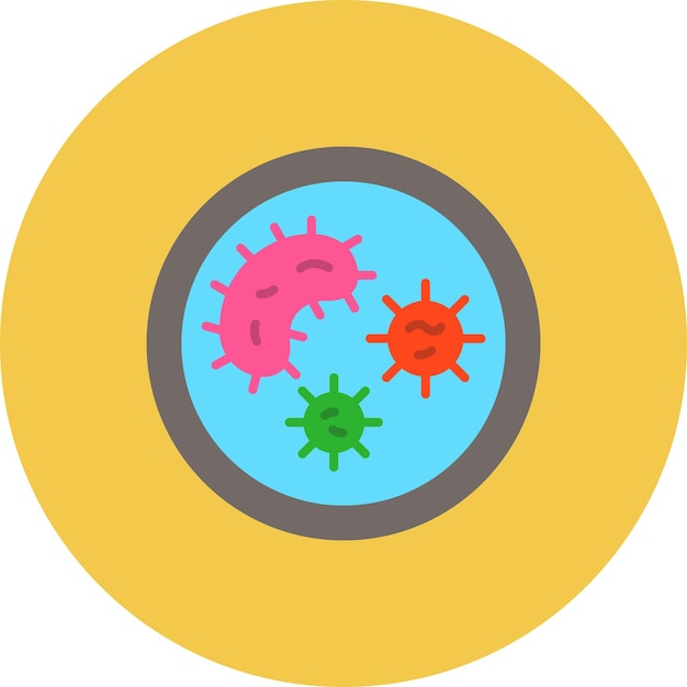 Un círculo amarillo con un círculo azul de bacterias en él