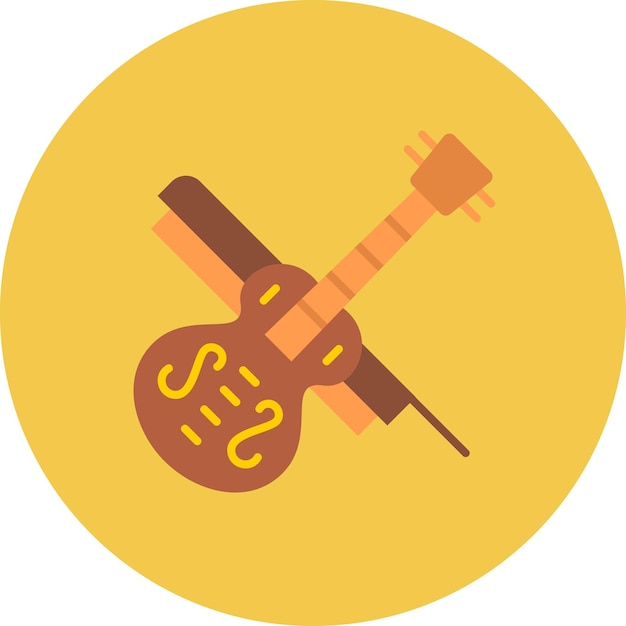 un círculo amarillo con un fondo marrón y blanco con un instrumento musical