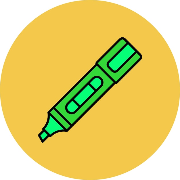 un círculo amarillo con una pluma verde en él