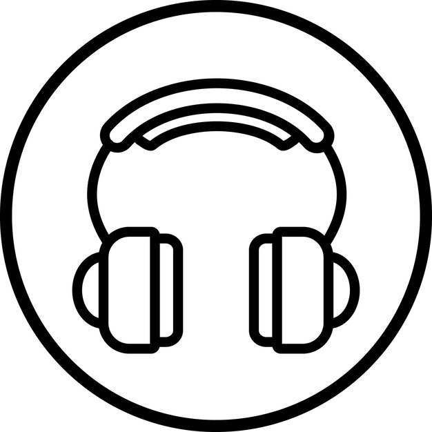 un círculo con auriculares en él que es negro y blanco