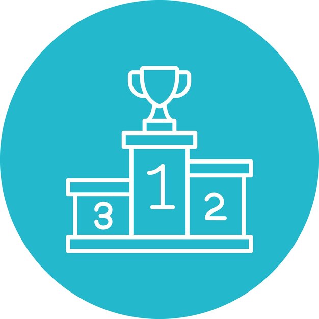 un círculo azul con un contorno blanco de un trofeo y un círculo azul con el número 2 en él