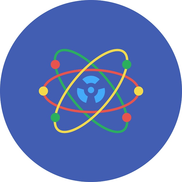 un círculo azul con un diagrama del átomo y la palabra átomo