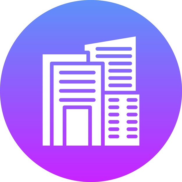 un círculo azul con un logotipo azul y rosa con un edificio en el medio