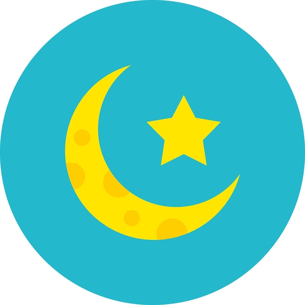 un círculo azul con una media luna y una estrella en él