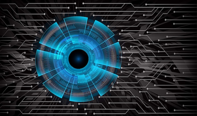 Un círculo azul y negro con un gran ojo que dice "ciberseguridad"