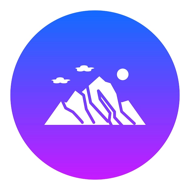 un círculo azul y púrpura con montañas y nubes en el fondo