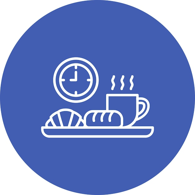 un círculo azul con una taza de café y un plato de pan