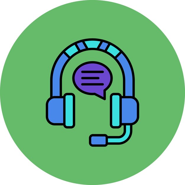 un círculo azul y verde con unos auriculares azules en él