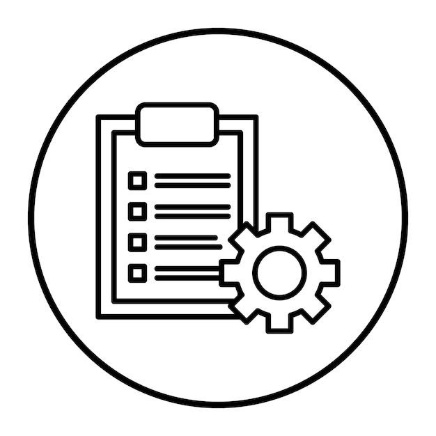 un círculo blanco con un diagrama de un engranaje y un gráfico en él