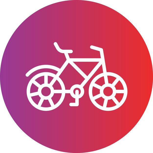 un círculo blanco con un fondo rojo y púrpura con una bicicleta en el centro