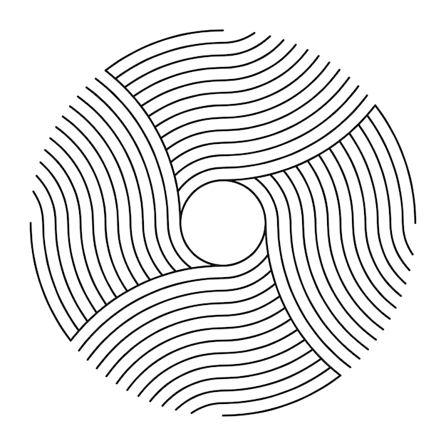 Un círculo blanco y negro con un diseño en espiral en el arte de la línea del medio vector