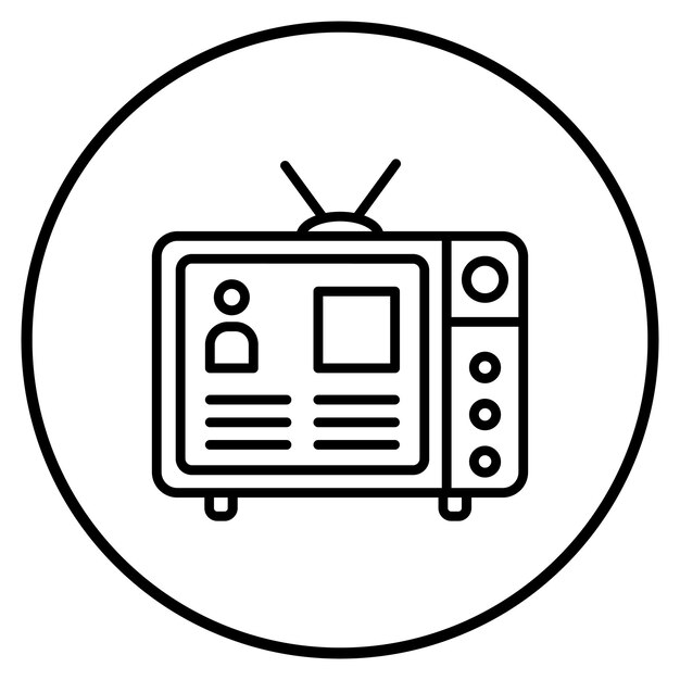 un círculo blanco con un televisor en él y un círculo negro con un fondo blanco