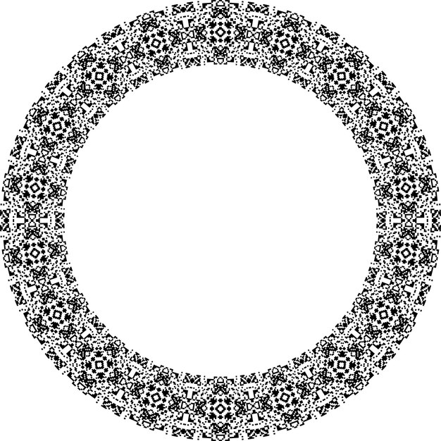 un círculo con un borde negro y un diseño de flor blanca