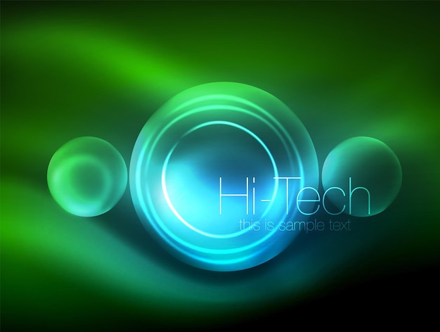 Círculo brillante de neón borroso hitech plantilla de burbuja moderna techno vidrio brillante formas redondas o esferas fondo abstracto geométrico ilustración vectorial