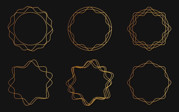 círculo circular dorado con línea delgada conjunto de marco de invitación de boda de estilo deco