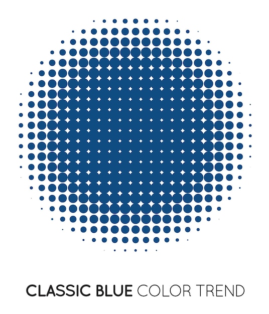 Vector círculo de color de moda azul clásico en semitono patrón de punto de semitono ilustración vectorial