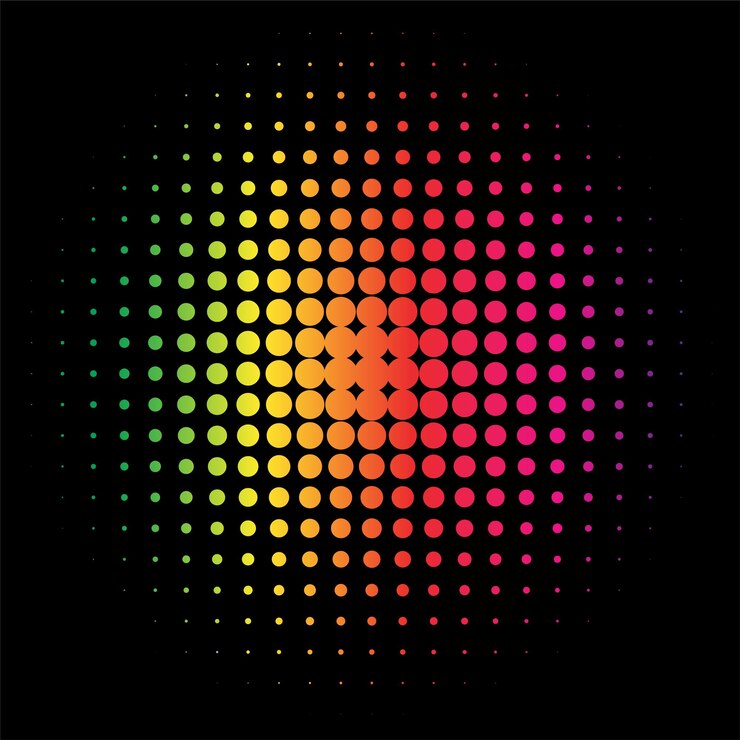 Vector círculo colorido del arco iris en la ilustración vectorial del patrón de punto de semitono de semitono