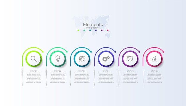 Círculo colorido de la plantilla del negocio de la infografía de los elementos con seis pasos