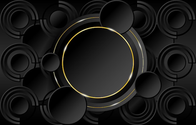 un círculo de cuencos metálicos con un fondo negro con un borde dorado
