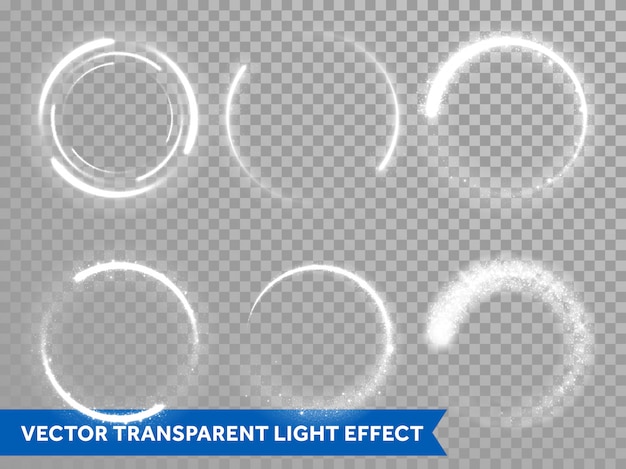Círculo de destello de luz y efecto de brillo de estrella sobre fondo transparente de vector
