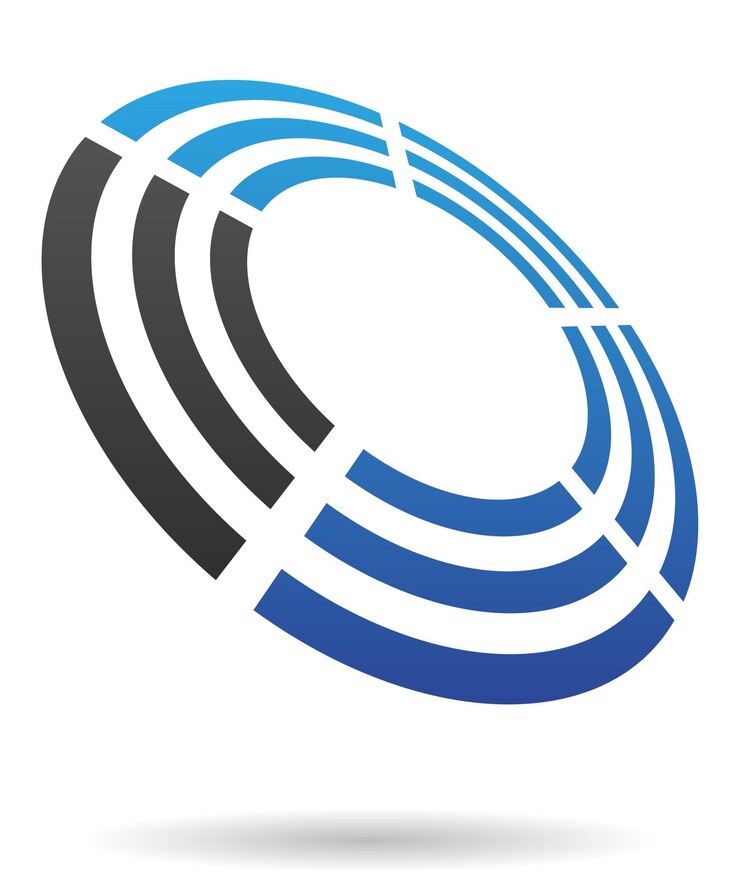 Vector círculo dividido de rayas negras y azules en el icono del logotipo abstracto de perspectiva