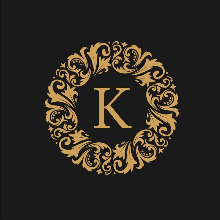 Vector círculo dorado ornamento de insignia con la inicial en mayúscula letra k
