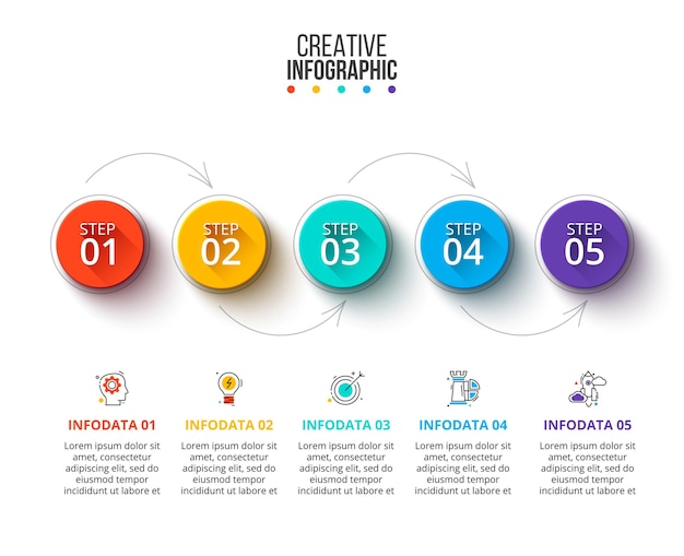 Círculo de elementos gráficos de negocios. Infografía de procesos de negocio con 5 pasos, partes u opciones. Plantilla de presentación abstracta. Diseño de diseño de infochart vectorial moderno.