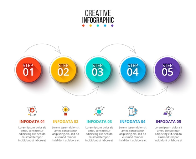 Círculo de elementos gráficos de negocios. infografía de procesos de negocio con 5 pasos, partes u opciones. plantilla de presentación abstracta. diseño de diseño de infochart vectorial moderno.