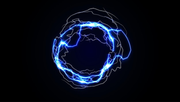Círculo de energía eléctrica con anillo de relámpago azul brillante en fondo oscuro poder tecnológico futurista