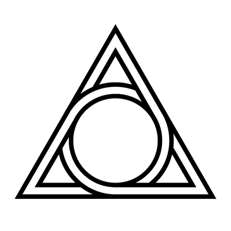 Vector círculo de figura geométrica inscrito en un triángulo el logotipo del vector tatuajes símbolo mitológico triángulo redondo