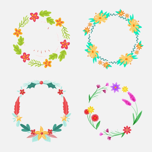 un círculo de flores y una mano de dama pintada sobre un fondo gris