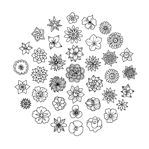 un círculo de flores con las palabras "flores" en él