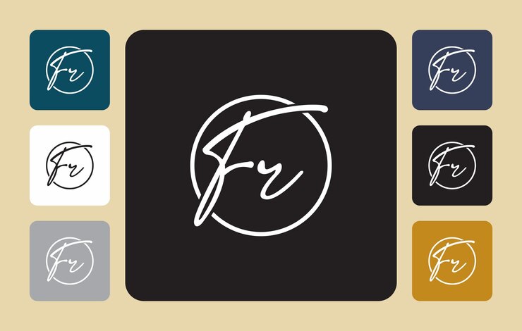 Círculo Fr escritura inicial Fr círculo inicial escritura a mano firma logotipo plantilla vector mano letras para diseños o para identidad
