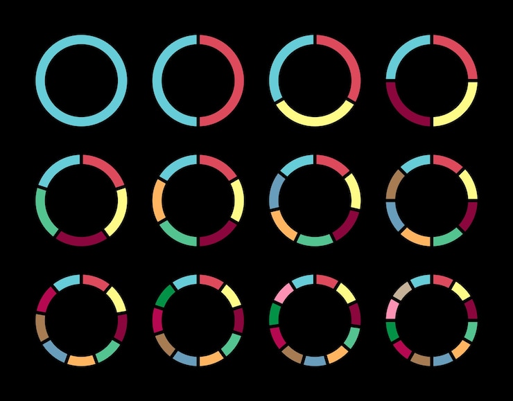 Vector círculo gráfico circular infografía conjunto de vectores ilustración sobre fondo negro