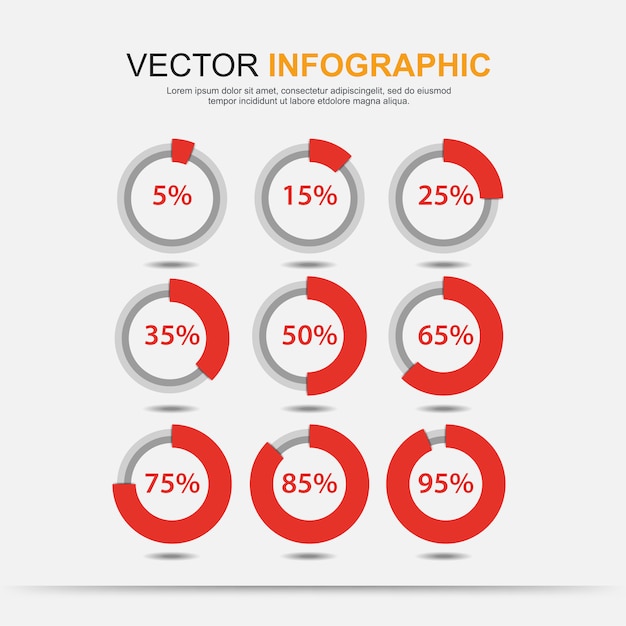 Círculo de gráfico de elementos infográficos con indicación de porcentajes
