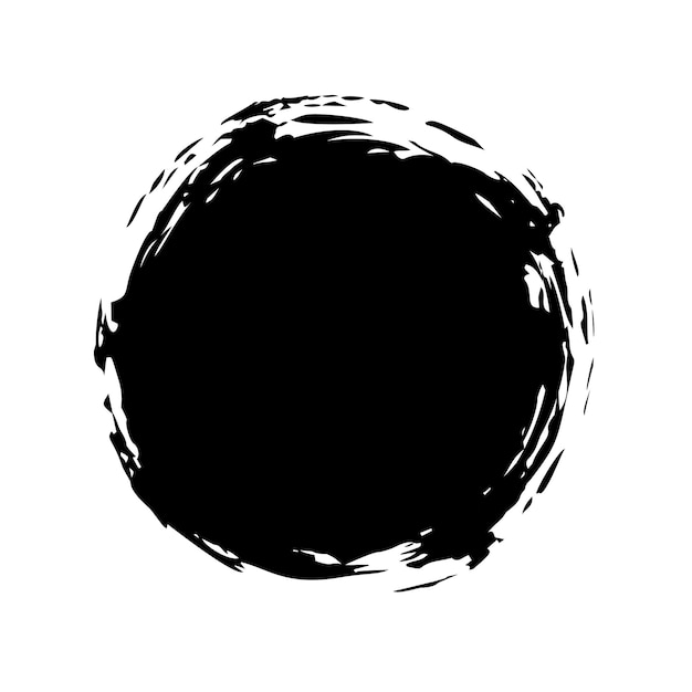 Círculo grunge pintado a mano mancha redonda negra dibujada a mano con pincel de tinta Ilustración vectorial