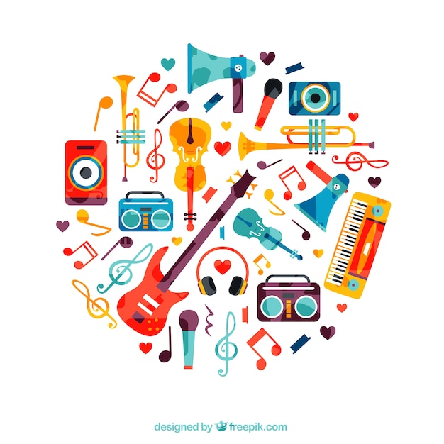 Vector círculo hecho de instrumentos musicales