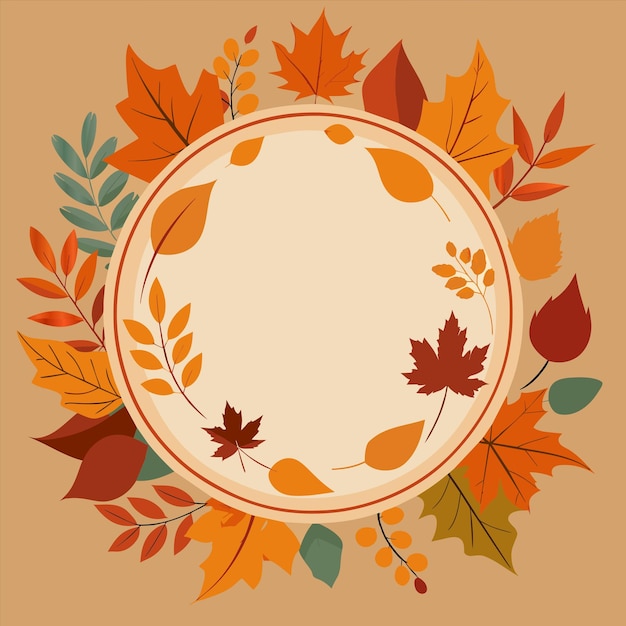 un círculo de hojas de otoño y un círculo con las palabras otoño en él