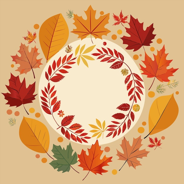 un círculo con hojas de otoño y la palabra " otoño " en él