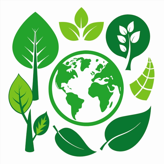 un círculo de hojas verdes y un mundo con una planta verde en él